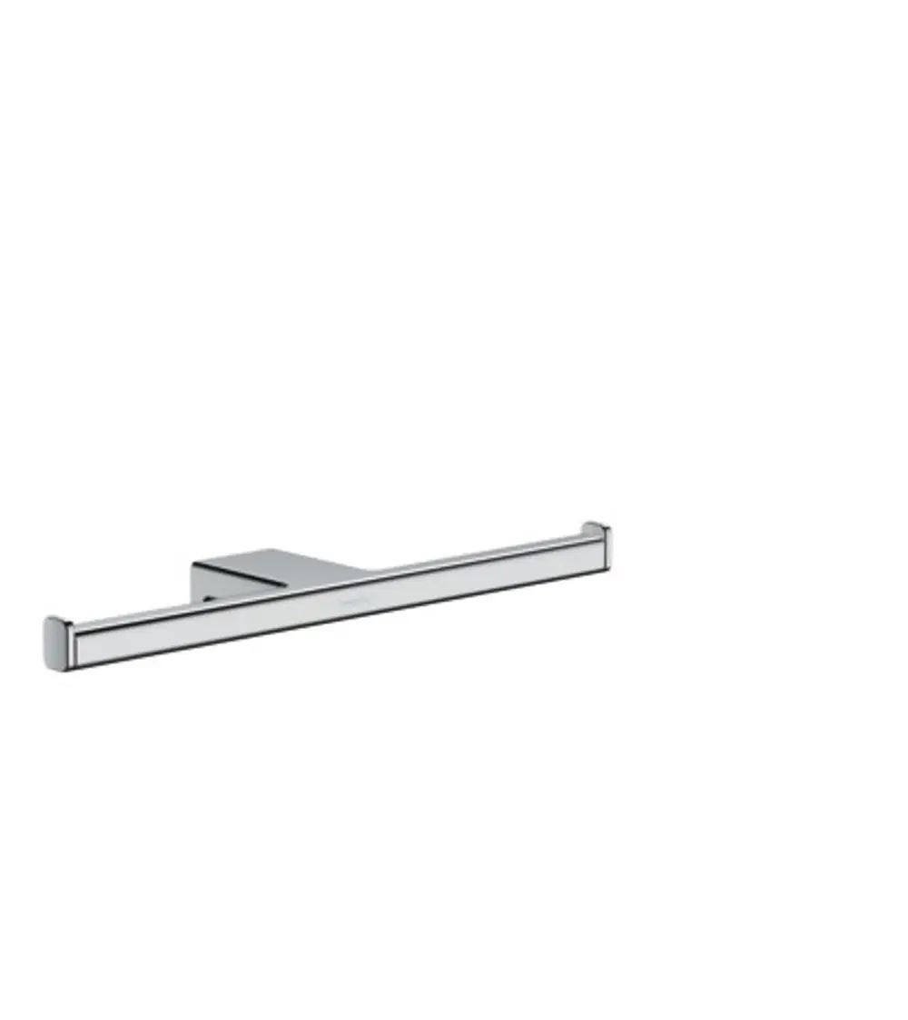 Hansgrohe Toilettenpapierhalter in Chrom, rechteckige Form mit halbrunden Enden, zur Wandmontage geeignet.
